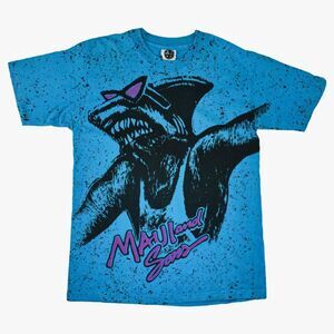 Vintage Single Stitch Maui and Sons Shark Man All Over Print Made USA Tshirt - L